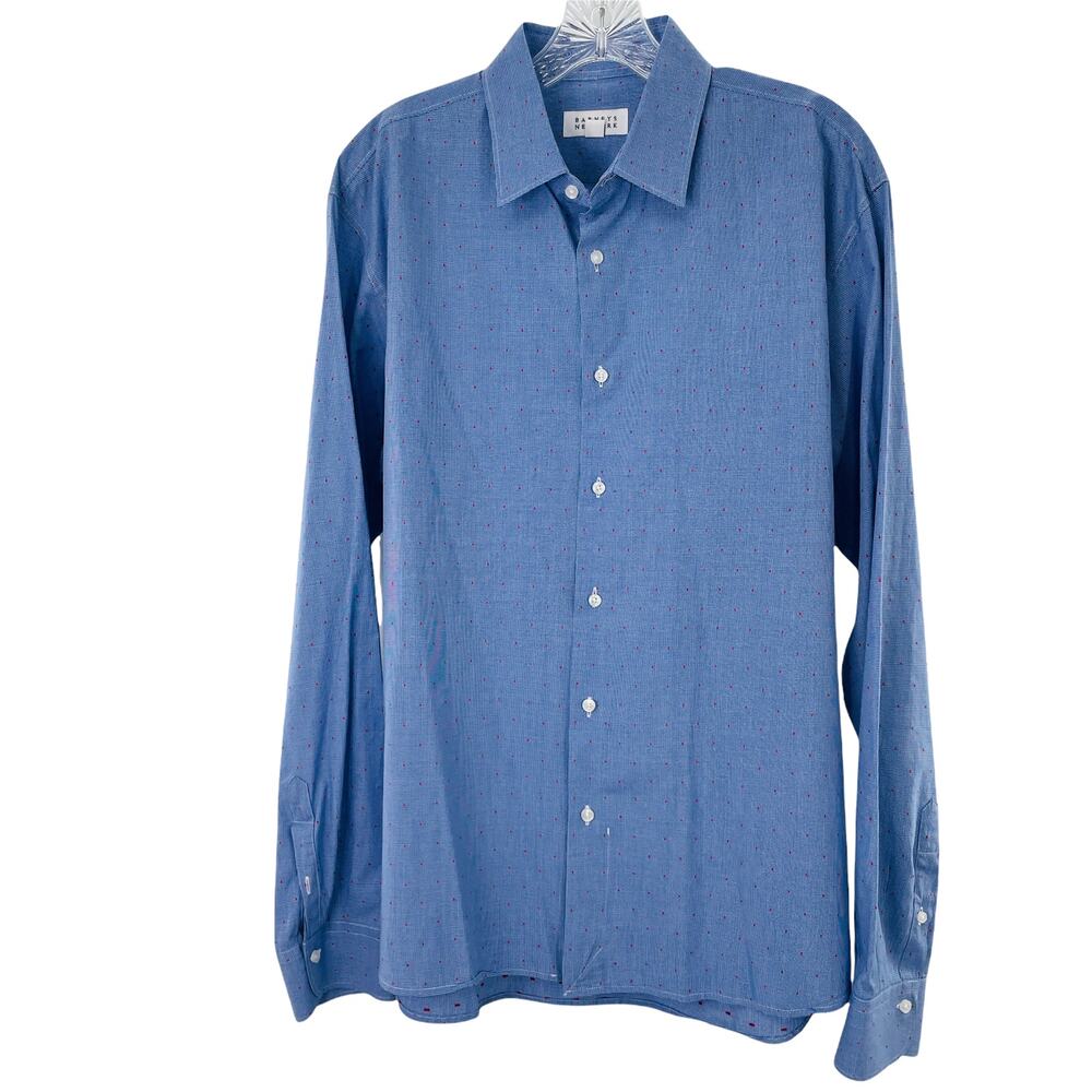 BARNEYS NEW YORK Blue Check Red Dotted Long Sleeve Button Down Dress Shirt XL